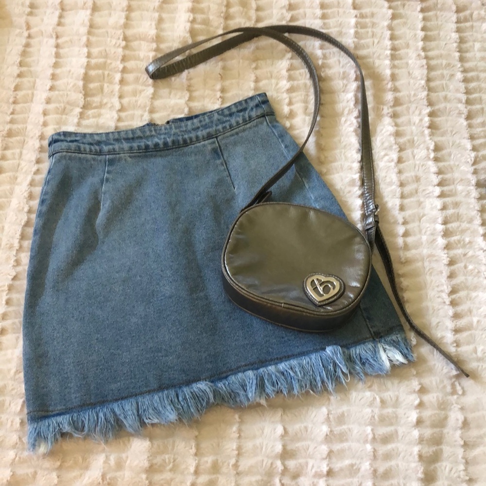 Denim mini with fringe edge & XO purse bundle